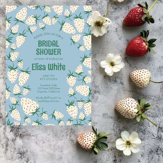 Convites Chá de panela PERSONALIZADO de Morango Branco (White Strawberry Pineberry CUSTOM Bridal Shower Invitation
)