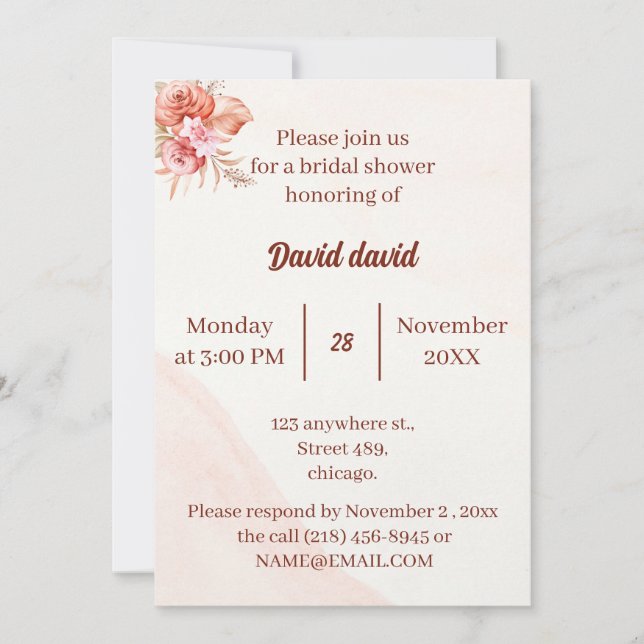 Convites Chá de panela Personalizado de Quadro Floral Elega (Frente)