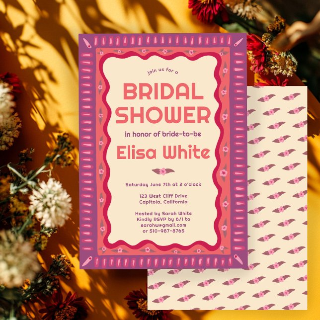 Convites Chá de panela PERSONALIZADO do Retro Boho Fun (Retro Boho Fun Handmade CUSTOM Bridal Shower Invitation
)