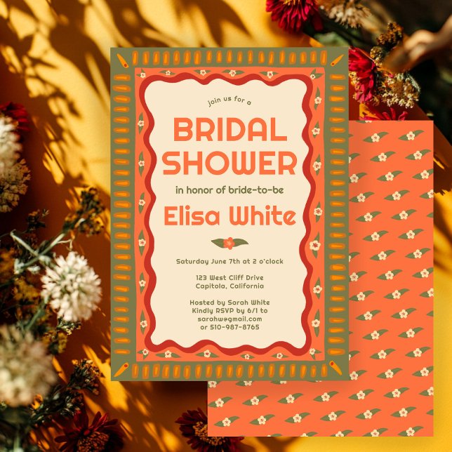 Convites Chá de panela PERSONALIZADO do Retro Boho Fun (Retro Boho Fun Handmade CUSTOM Bridal Shower Invitation
)