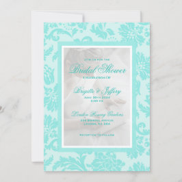 Convites Chá de panela personalizado Elegante Teal Damask