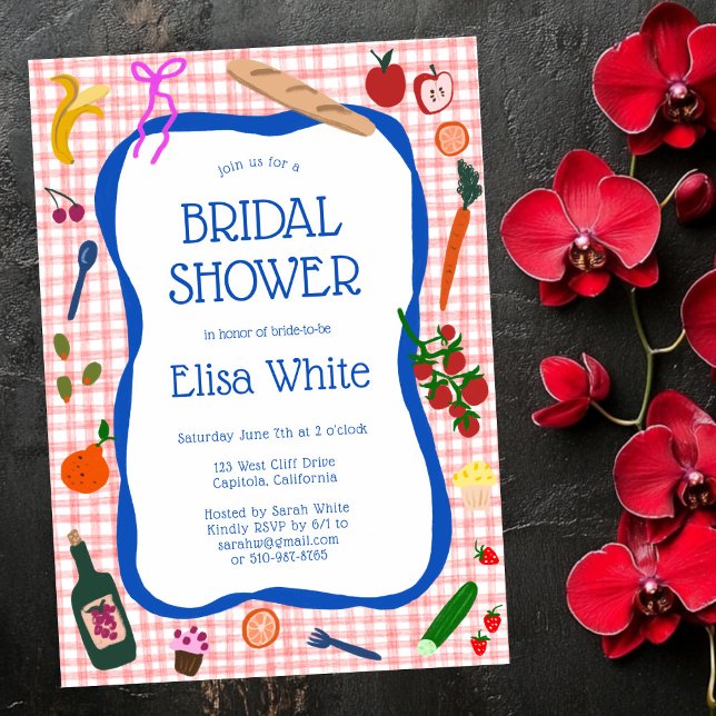 Convites Chá de panela PERSONALIZADO Gingham Picnic Moderno (Gingham Picnic Modern Cute CUSTOM Bridal Shower Invitation
)