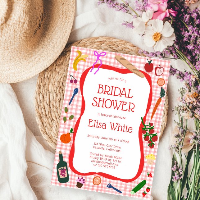 Convites Chá de panela PERSONALIZADO Gingham Picnic Moderno (Gingham Picnic Modern Cute CUSTOM Bridal Shower Invitation
)