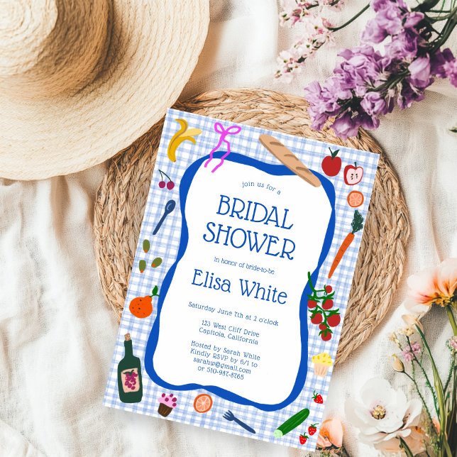 Convites Chá de panela PERSONALIZADO Gingham Picnic Moderno (Gingham Picnic Modern Cute CUSTOM Bridal Shower Invitation
)