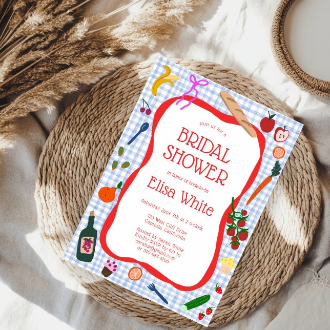 Convites Chá de panela PERSONALIZADO Gingham Picnic Moderno (Gingham Picnic Modern Cute CUSTOM Bridal Shower Invitation
)