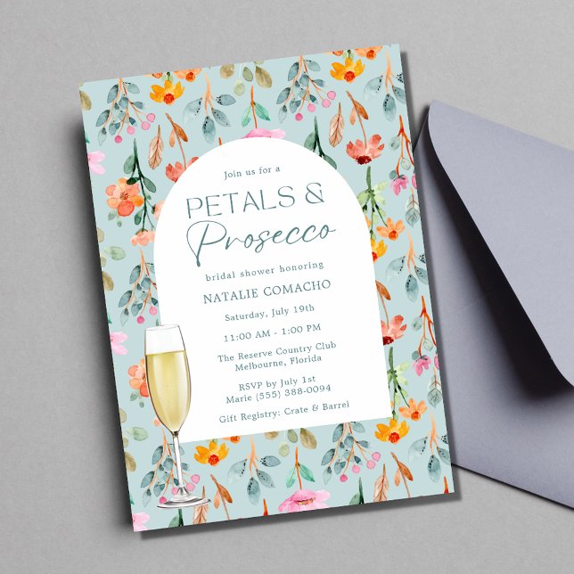 Convites Chá de panela Petals e Prosecco (Petals and Prosecco Bridal Shower Party Invitation)
