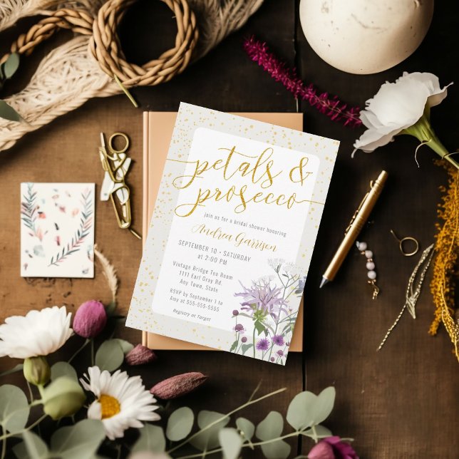 Convites Chá de panela Petals & Prosecco (Petals & Prosecco Bridal Shower Invitation)