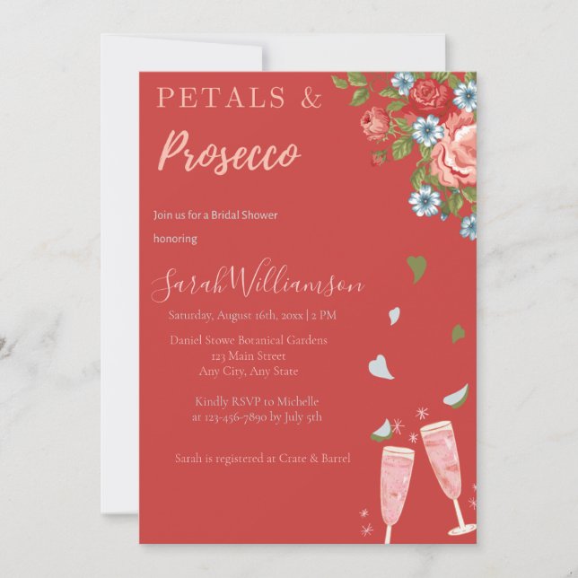 Convites Chá de panela Petals & Prosecco (Frente)