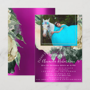 Convites Chá de panela Photo Pink Floral Birthday Unicorn