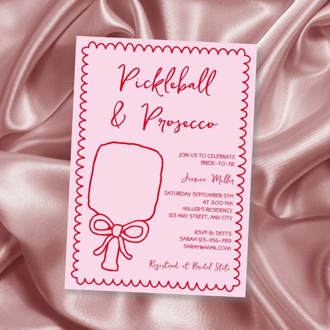 Convites Chá de panela Pickleball e Prosecco Rosa Reproduzi (Pickleball & Prosecco Playful Pink Bridal Shower Invitation)