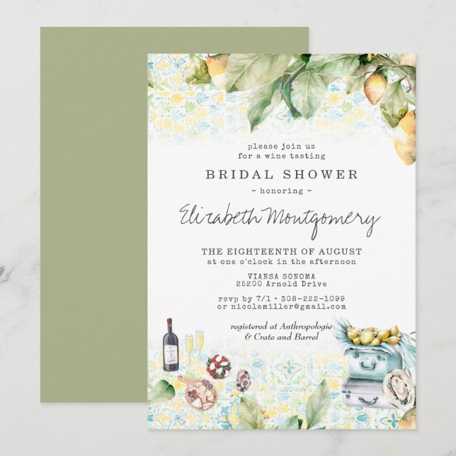 Convites Chá de panela Picnic de Lemon Grove Elegante (Frente/Verso)