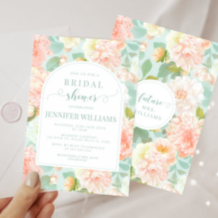 Convites Chá de panela Pink Mint Peony Floral Boho Arco
