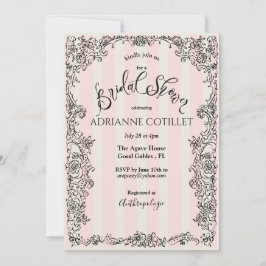 Convites Chá de panela Pink Strips Ornamentado Chic Paris