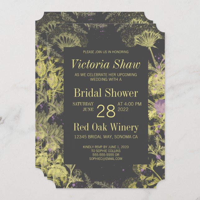 Convites Chá de panela Pintado de Flores Amarelas (Frente/Verso)