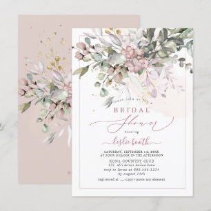 Convites Chá de panela PixDezines Pink Gum Eucalyptus Dusty