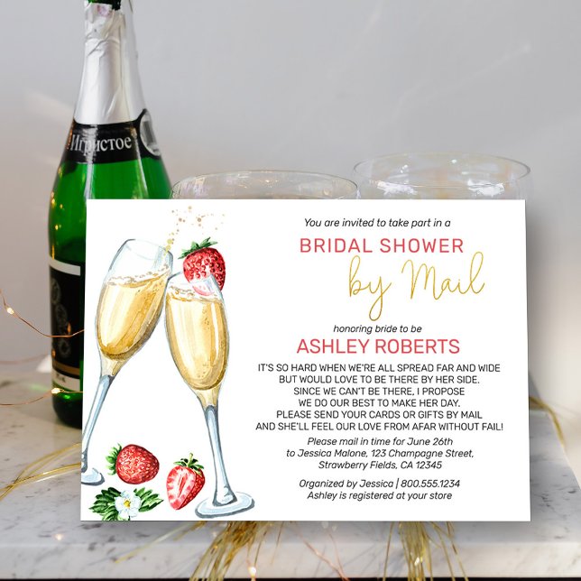 Convites Chá de panela por Correio - Champanhe de Morangos (Bridal Shower by Mail invitation from my Strawberries and Champagne bridal shower collection)
