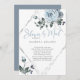 Convites Chá de panela por Mail Dusty Blue Floral Silver (Frente/Verso)