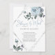 Convites Chá de panela por Mail Dusty Blue Floral Silver (Frente)
