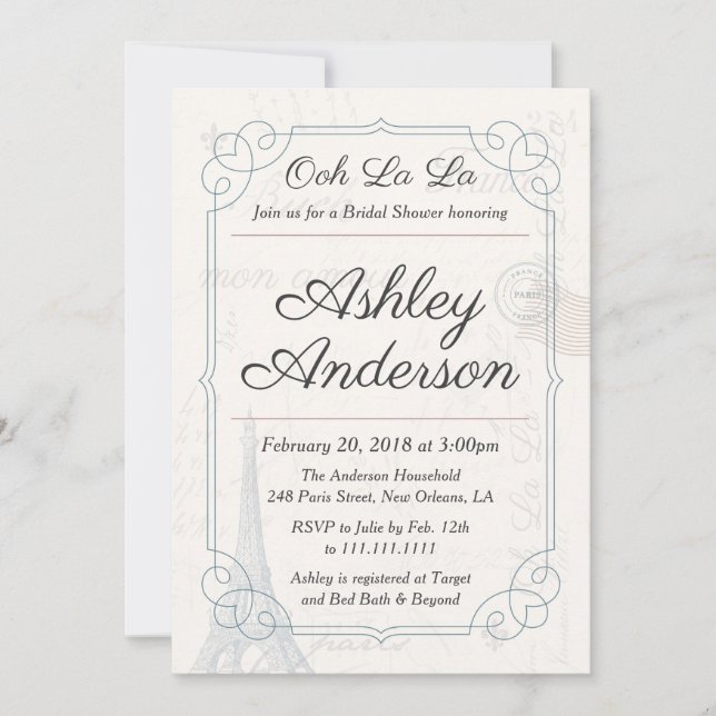 Convites Chá de panela postal francês Vintage (Frente)