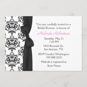 Convites Chá de panela preto & branco chique do damasco