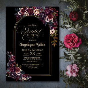 Convites Chá de panela Preto de Arca Floral Puro Burgundy
