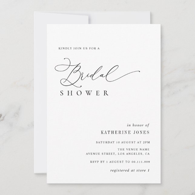 Convites chá de panela preto e branco com script elegante (Frente)