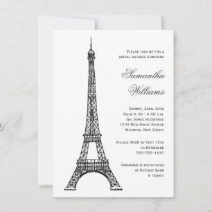 Convites Chá de panela preto e branco da torre Eiffel paris