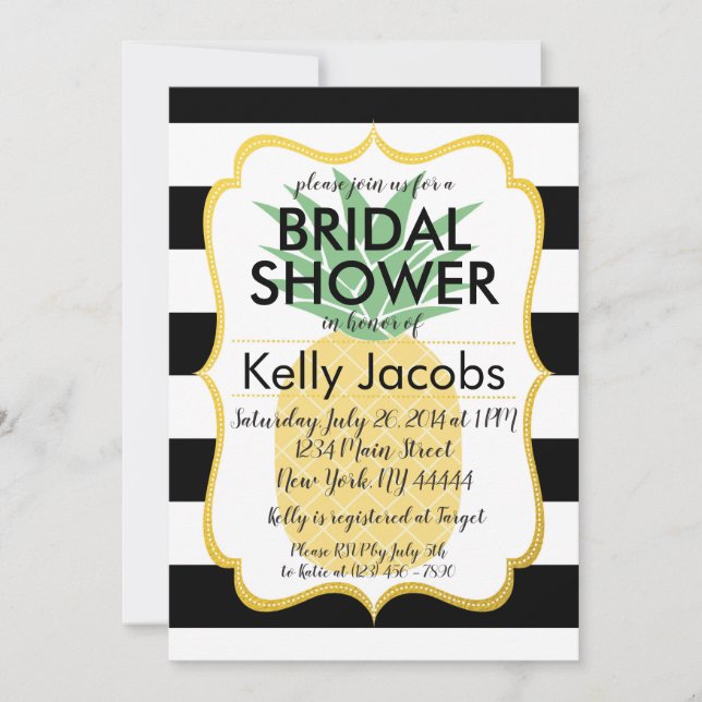 Convites Chá de panela preto e branco do abacaxi (Frente)