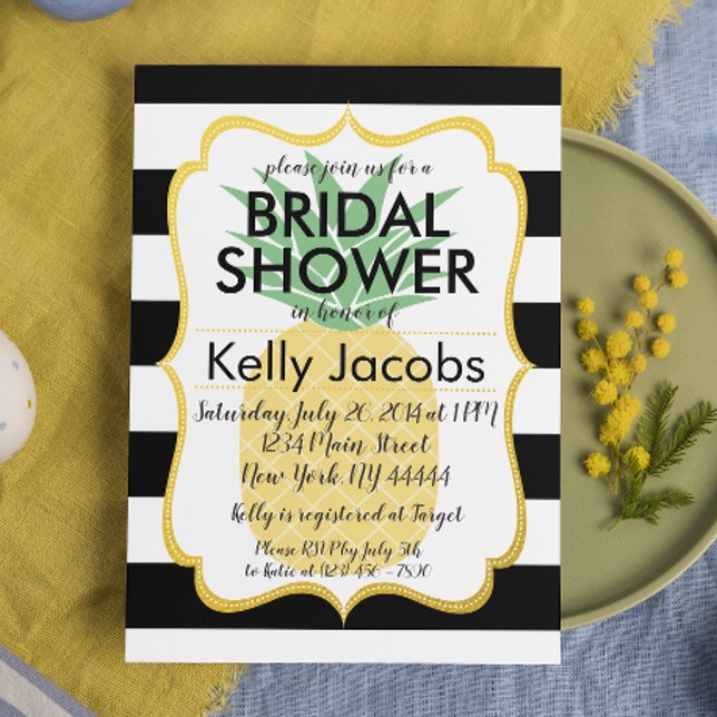 Convites Chá de panela preto e branco do abacaxi (Criador carregado)