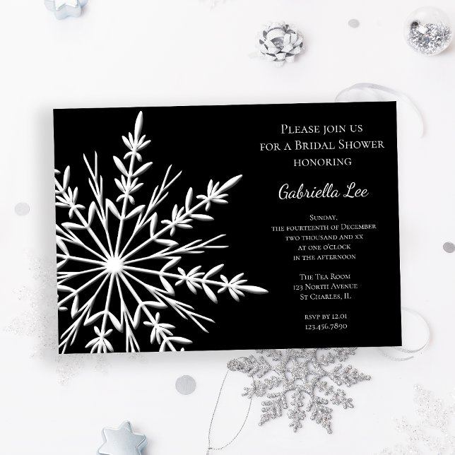 Convites Chá de panela preto e branco do inverno do floco (Set the tone for your festive event with the Black White Snowflakes Winter Bridal Shower Invitation.)