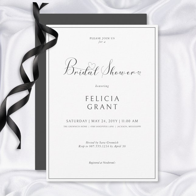 Convites Chá de panela preto e branco mínimo moderno (Modern Minimal Black & White Bridal Shower Invitation)