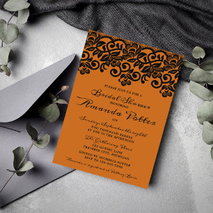 Convites Chá de panela Preto Laranja de Lace Halloween