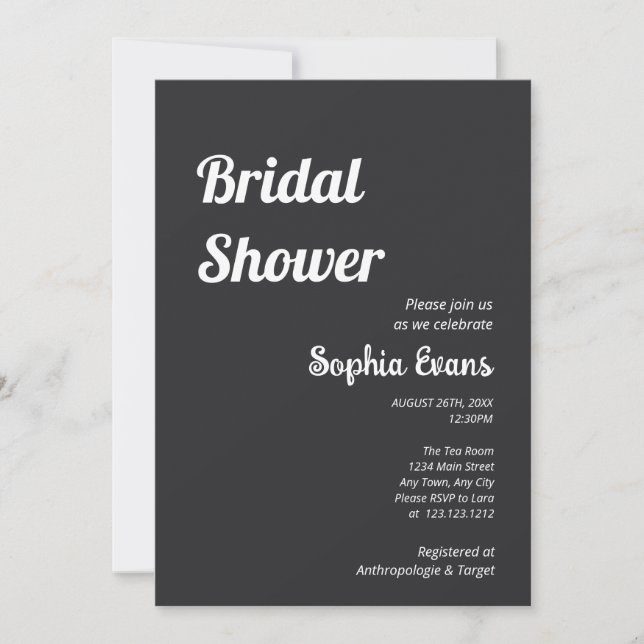 Convites Chá de panela Preto Mínimo e Simples Matte (Frente)