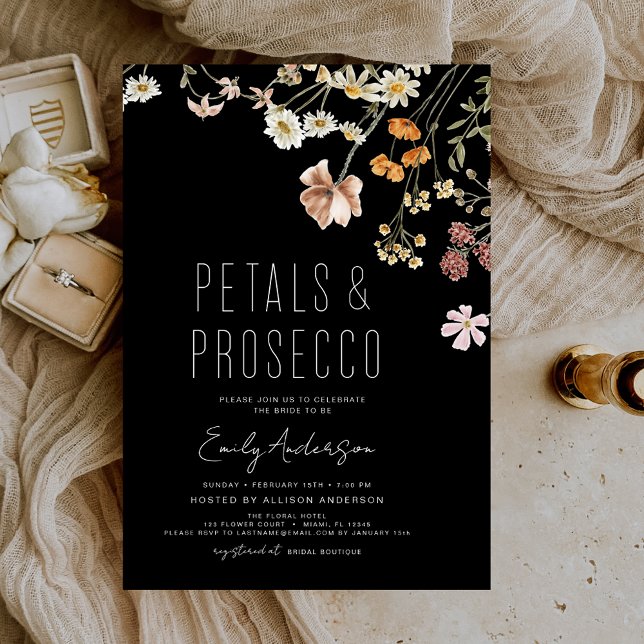 Convites Chá de panela Preto para Petais e Prosecco (Criador carregado)