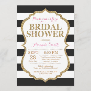 Convites Chá de panela Preto Rosa e Dourado