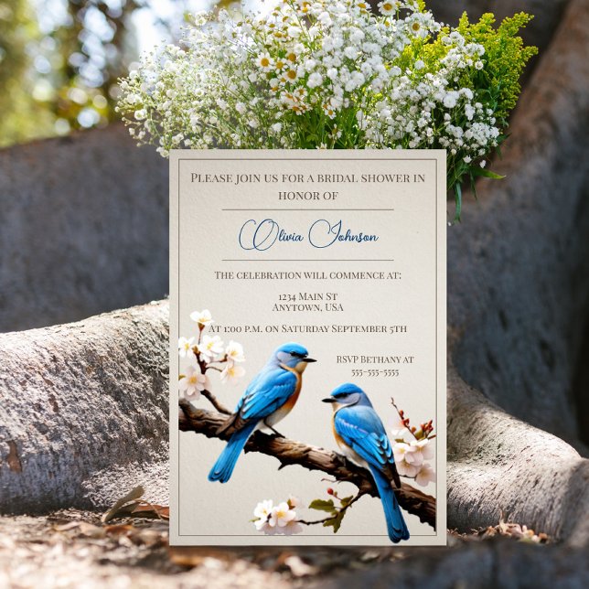 Convites Chá de panela primavera Bluebird (Spring Bluebirds Bridal Shower Invitation)
