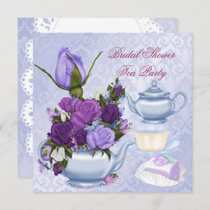 Convites Chá de panela Purple Floral Tea Party