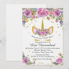 Convites Chá de panela que honra, unicórnio, branco, flores