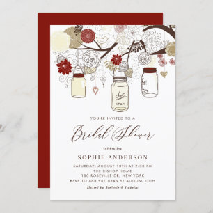 Convites Chá de panela Red and Ivory Mason Jars