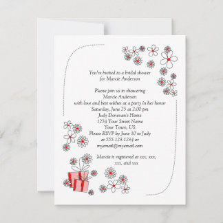 Convites Chá de panela Red Black Daisies Invite