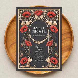 Convites Chá de panela Red Poppy Art Nouveau