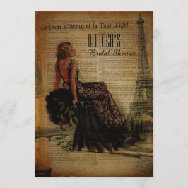 Convites chá de panela retro da menina de Paris da torre