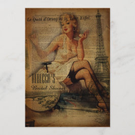 Convites chá de panela retro da menina de Paris da torre