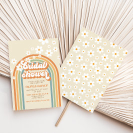 Convites Chá de panela Retro Rainbow Daisy Groovy