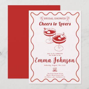 Convites Chá de panela Retro Vermelho   Desenhado à Mão