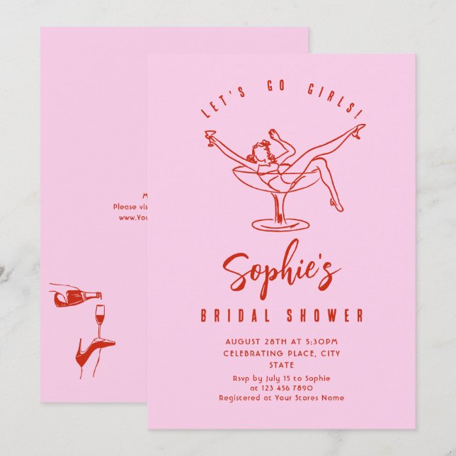 Convites Chá de panela Retroativo Escrivível Desenhado à Mã (Frente/Verso)