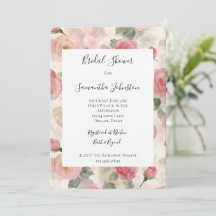 Convites Chá de panela Romântico Blush Rosa Rosas Rosa