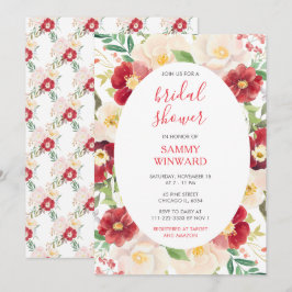 Convites Chá de panela Romântico de Flores Vermelhas e Crem