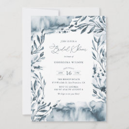 Convites Chá de panela Romântico de Folhagem de Cor Azul