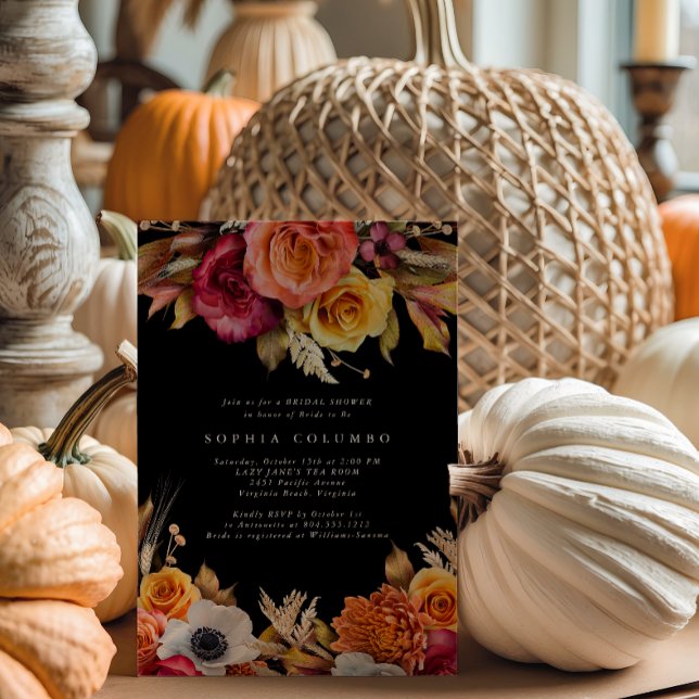 Convites Chá de panela Romântico de Queda de Moody Floral (Dark and Moody Dramatic Fall Bridal Shower Invitation )